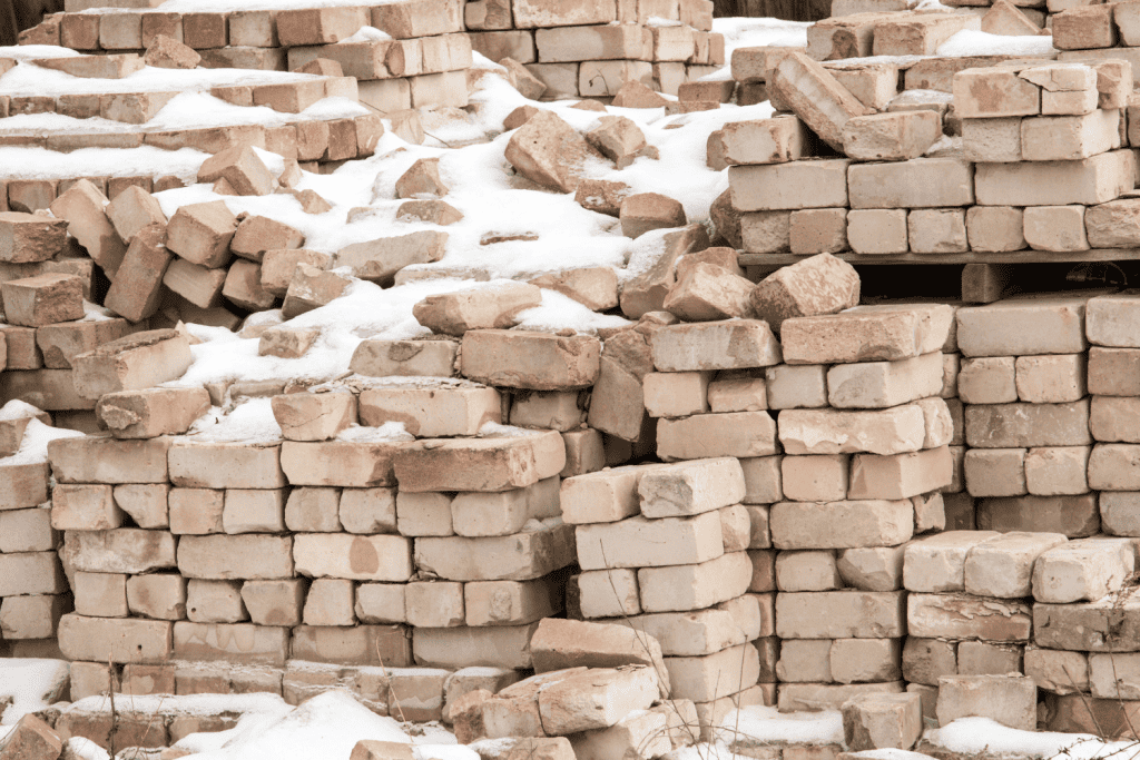 Bricks covered with snow.