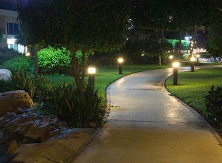 Bollard lights along a path