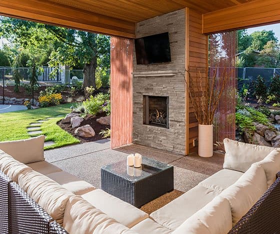 Outdoor Living Space with patio and fireplace