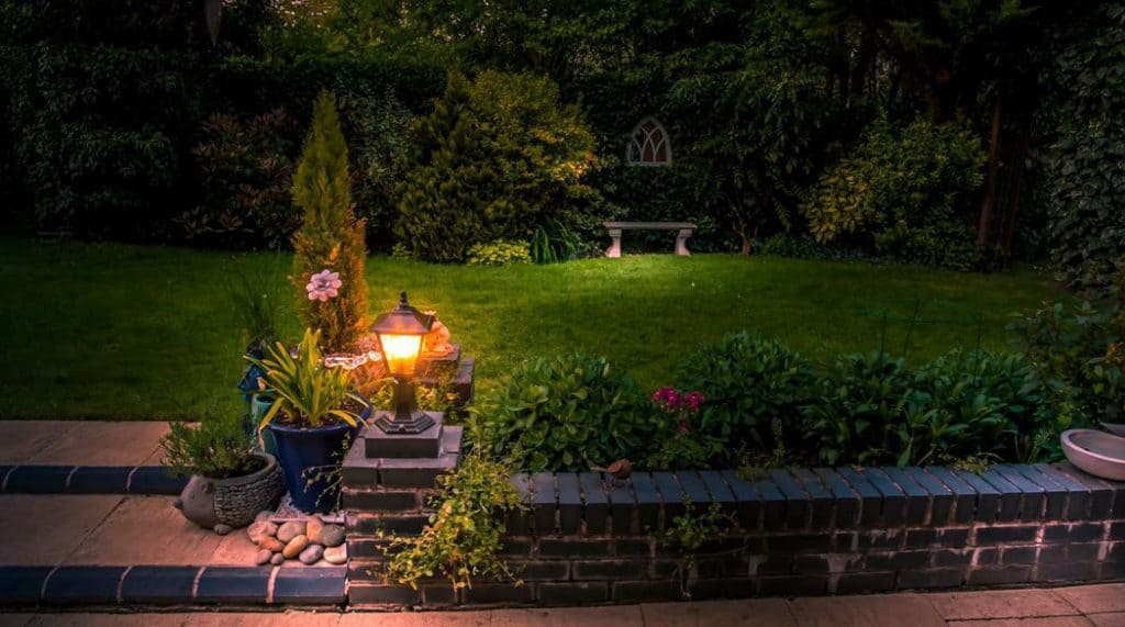 Lighting brightens a backyard