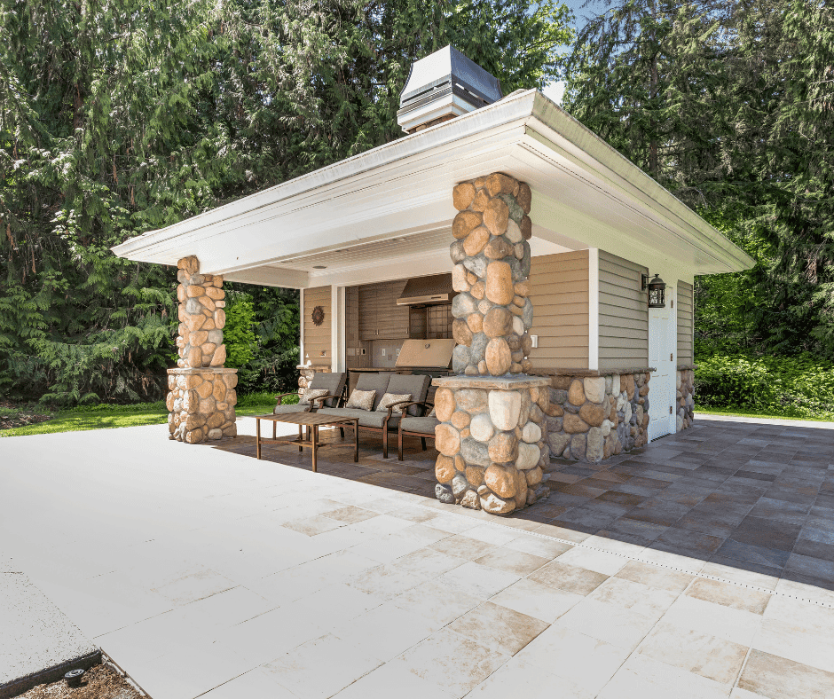 A pergola with cooking space.