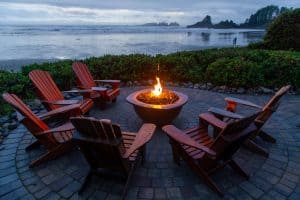 Fire pit on a residential property facing the ocean