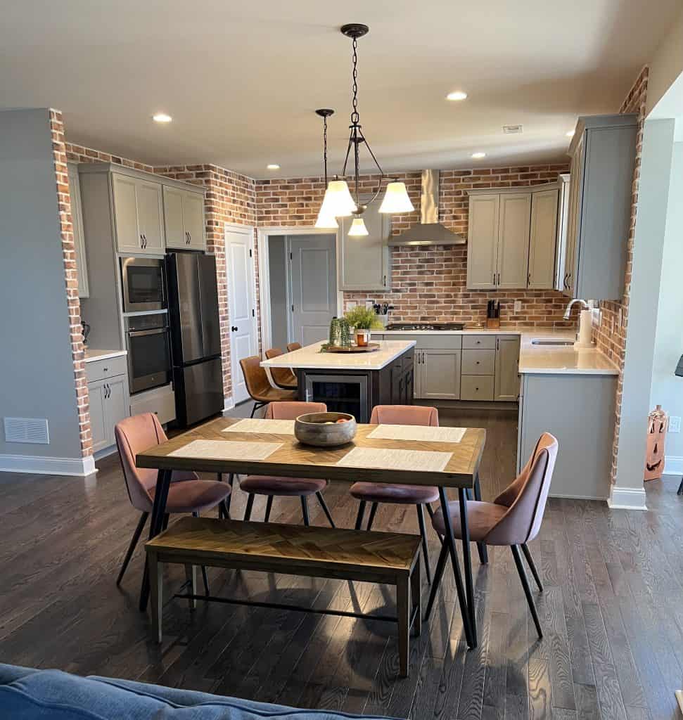 Brick backsplash in kitchen