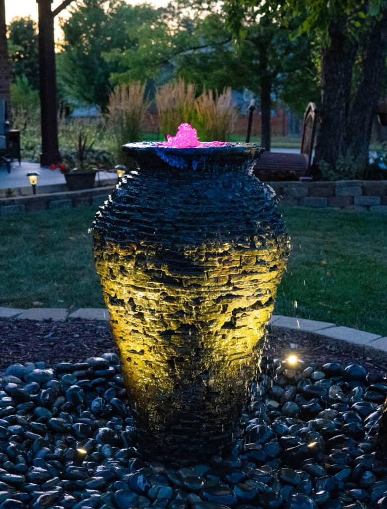 Fountain with colored lights