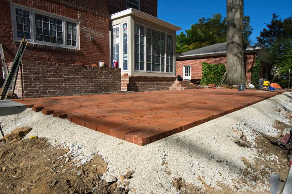 Red brick patio in process