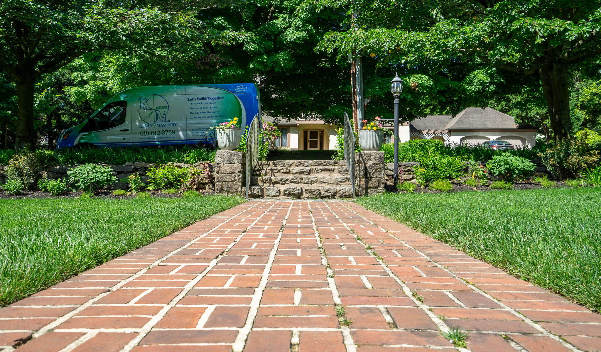Weeds between brick paver walkway